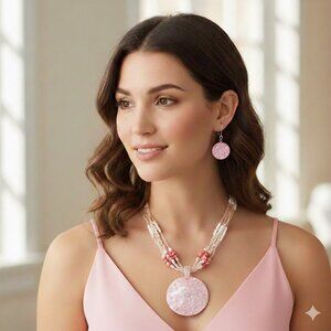 Fuchsia Shell Beaded Necklace and Earring Set